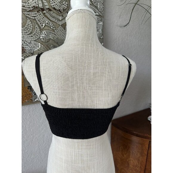 ASOS Black Button-Cropped Tank Top Adjustable Straps/Smocked Elastic size S - Picture 3 of 6